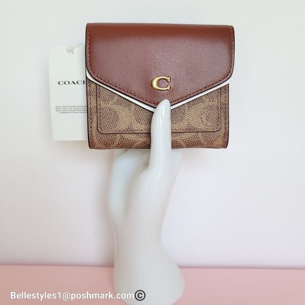 COACH Wyn Small Wallet In Colorblocked Signature Canvas & Leather-Tan Rust